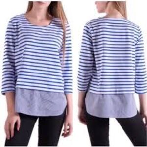 Anthropologie > Blue Striped Mixed Media Top Small